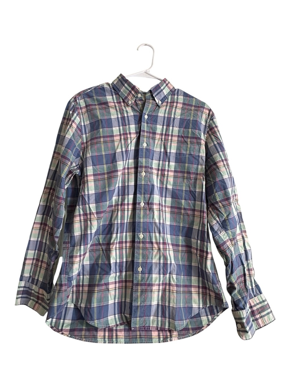 J. Crew Classic Secret Wash Blue Green Plaid Long Sleeve Button Shirt Men’s M